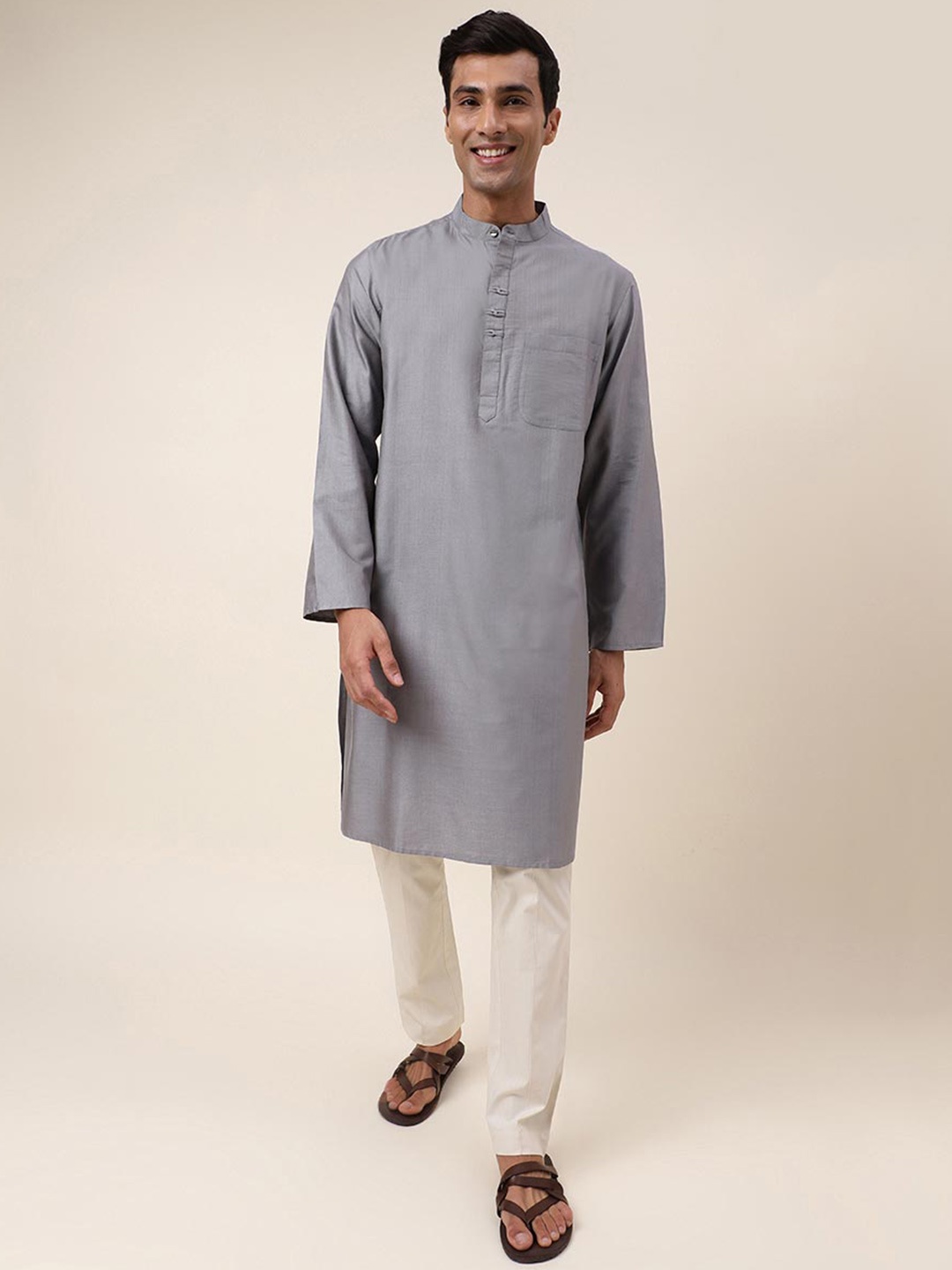 

Fabindia Band Collar Kurta, Grey