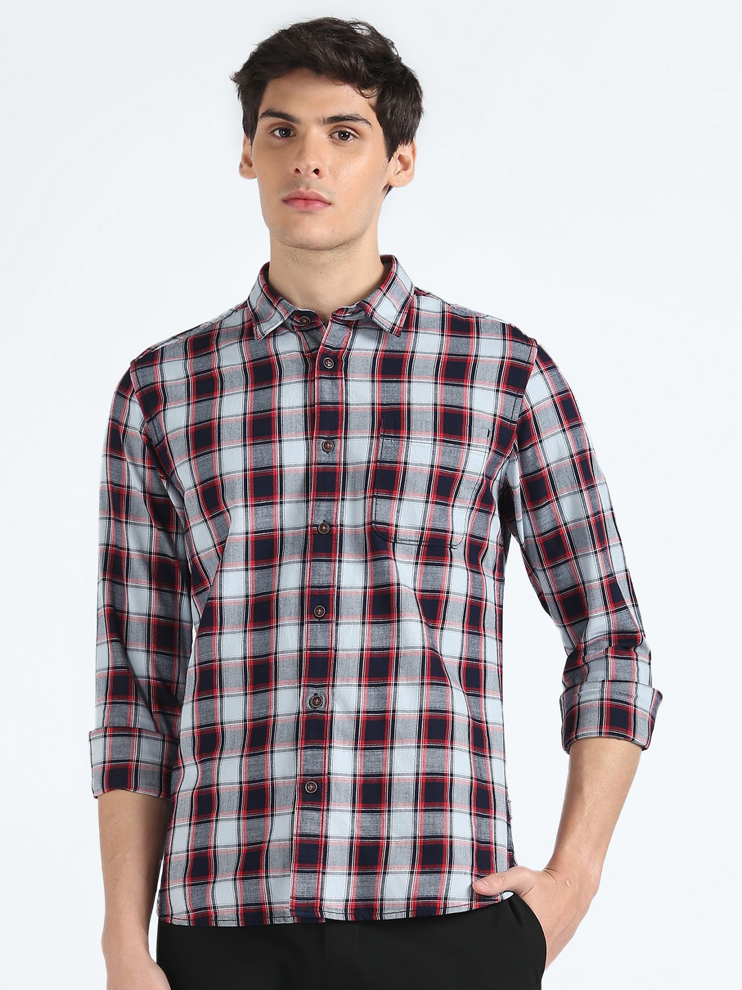 

Flying Machine Tartan Checked Regular Fit Cotton Casual Shirt, Blue