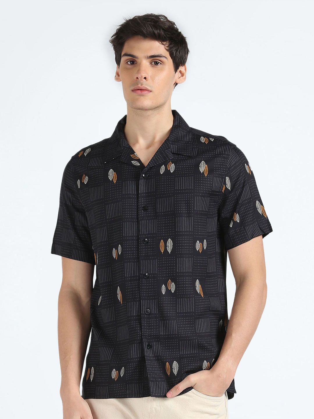 

Flying Machine Conversational Printed Regular Fit Casual Shirt, Black
