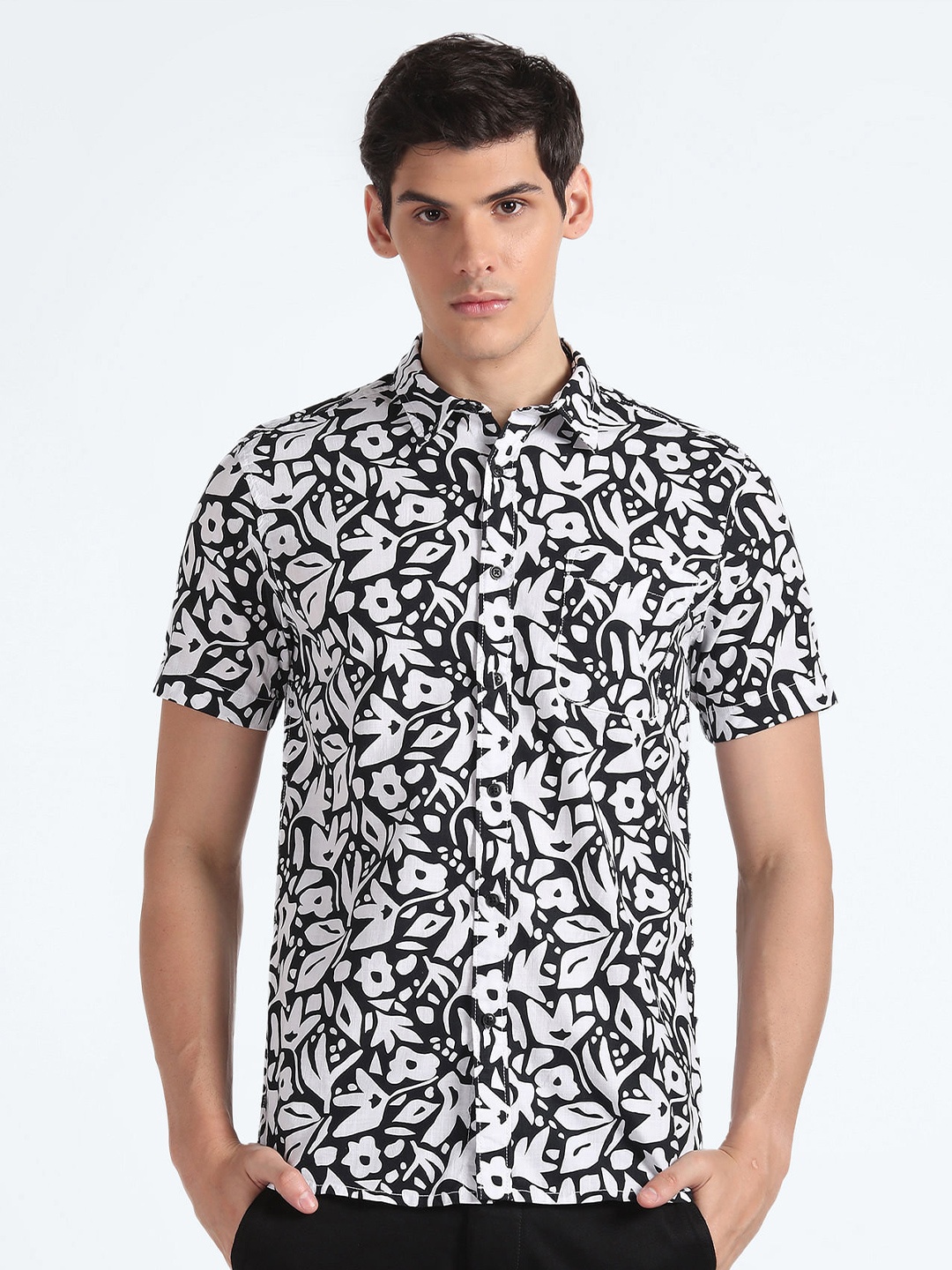 

Flying Machine Slim Fit Abstract Printed Casual Shirt, Black