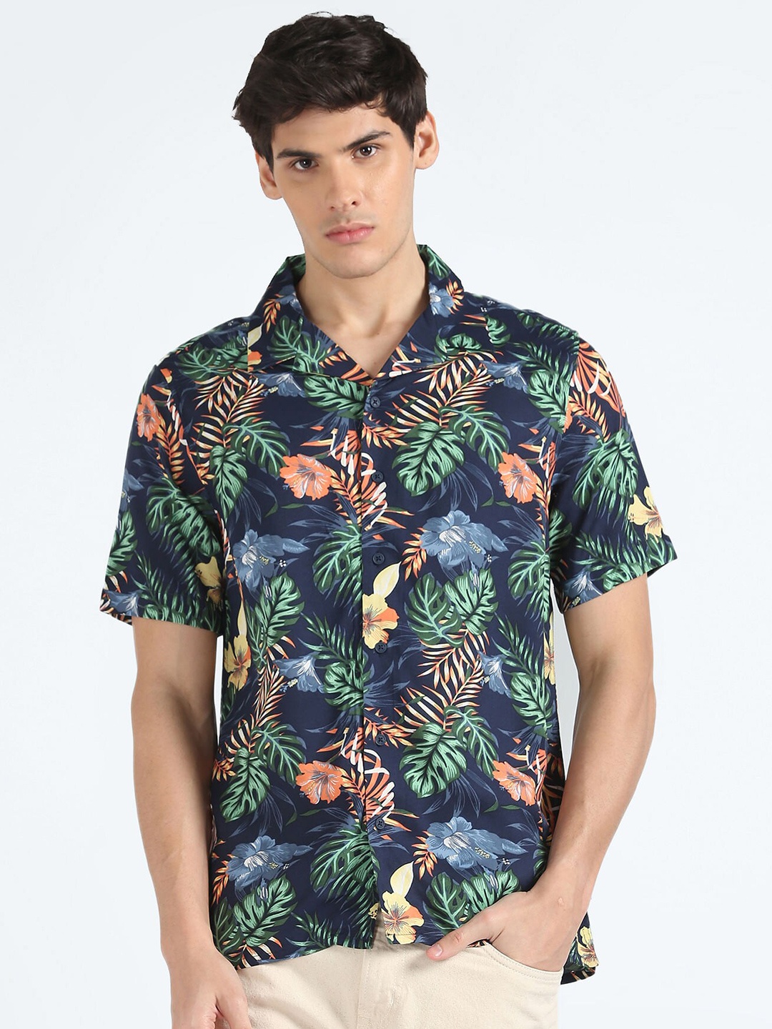 

Flying Machine Tropical Printed Casual Shirt, Navy blue