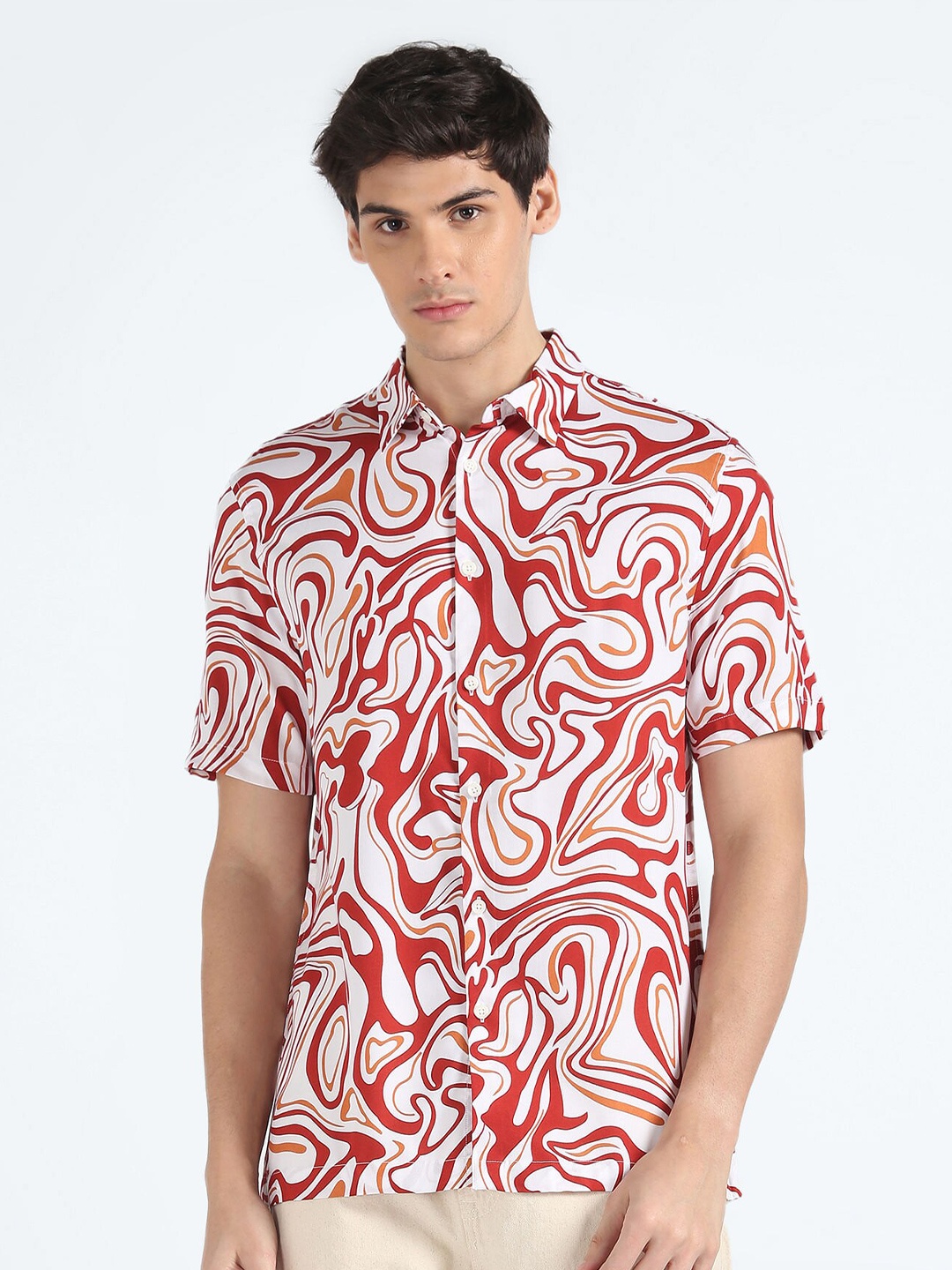 

Flying Machine Abstract Printed Casual Shirt, White