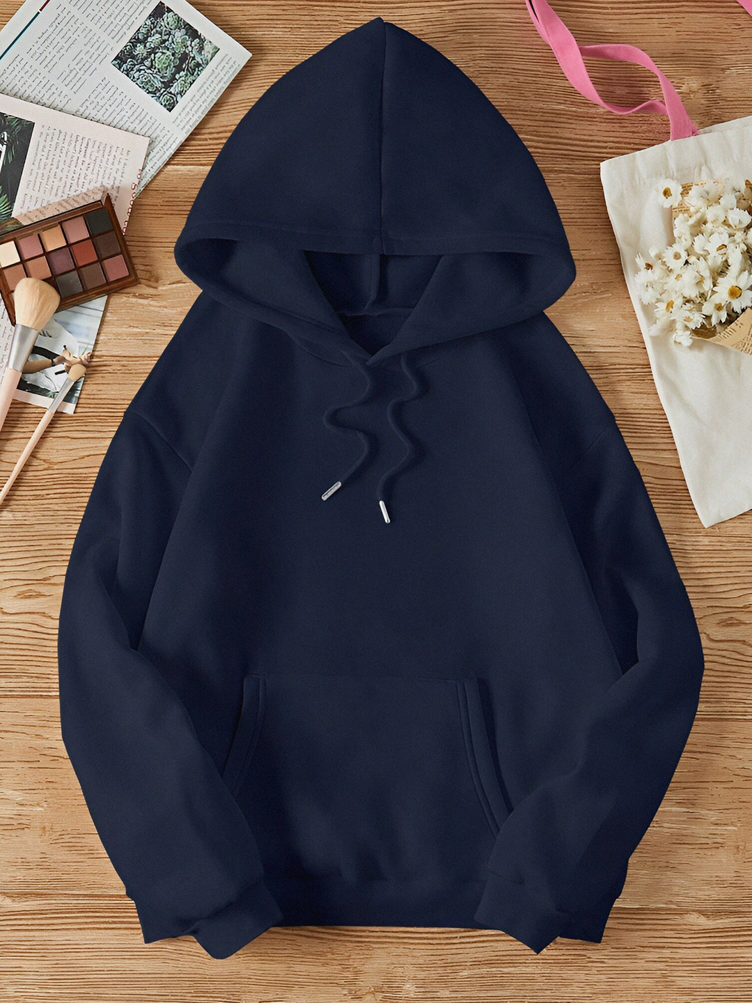 

KALINI Hooded Cotton Pullover Sweatshirt, Navy blue
