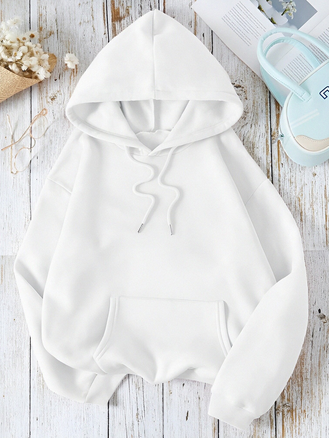 

KALINI Hooded Cotton Pullover Sweatshirt, White