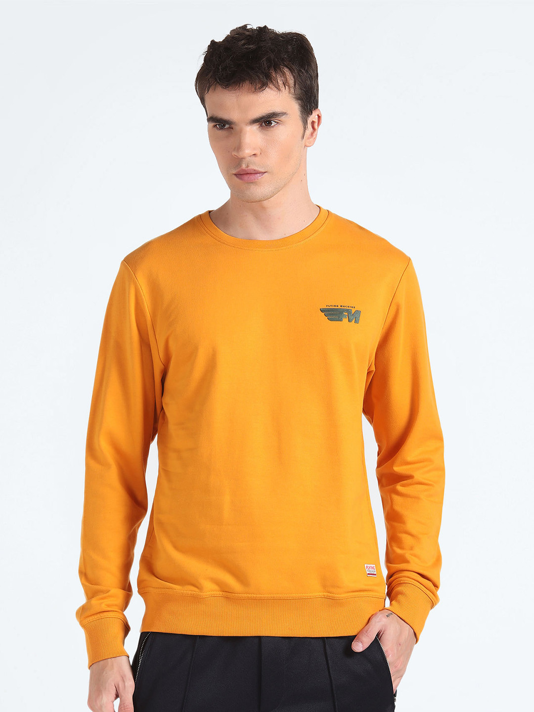 

Flying Machine Round Neck Cotton Pullover Sweatshirt, Yellow