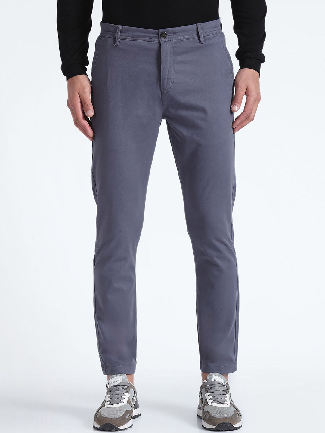 

Flying Machine Men Slim Tapered Fit Mid-Rise Regular Trousers, Grey