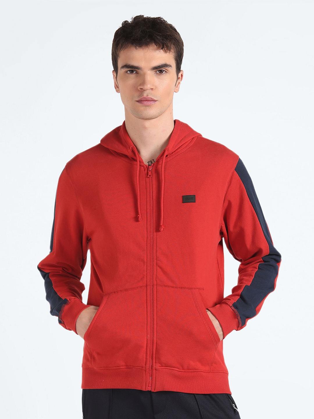 

Flying Machine Hooded Pure Cotton Front Open Sweatshirt, Red