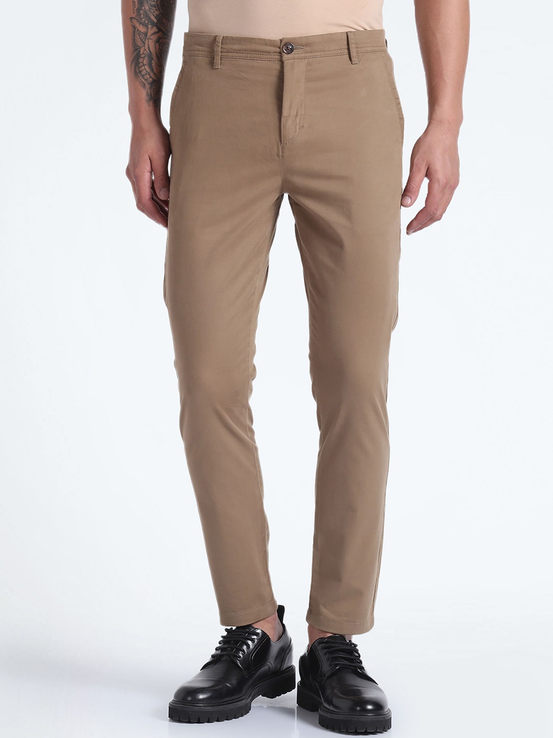 

Flying Machine Men Straight Fit Chino Trousers, Brown