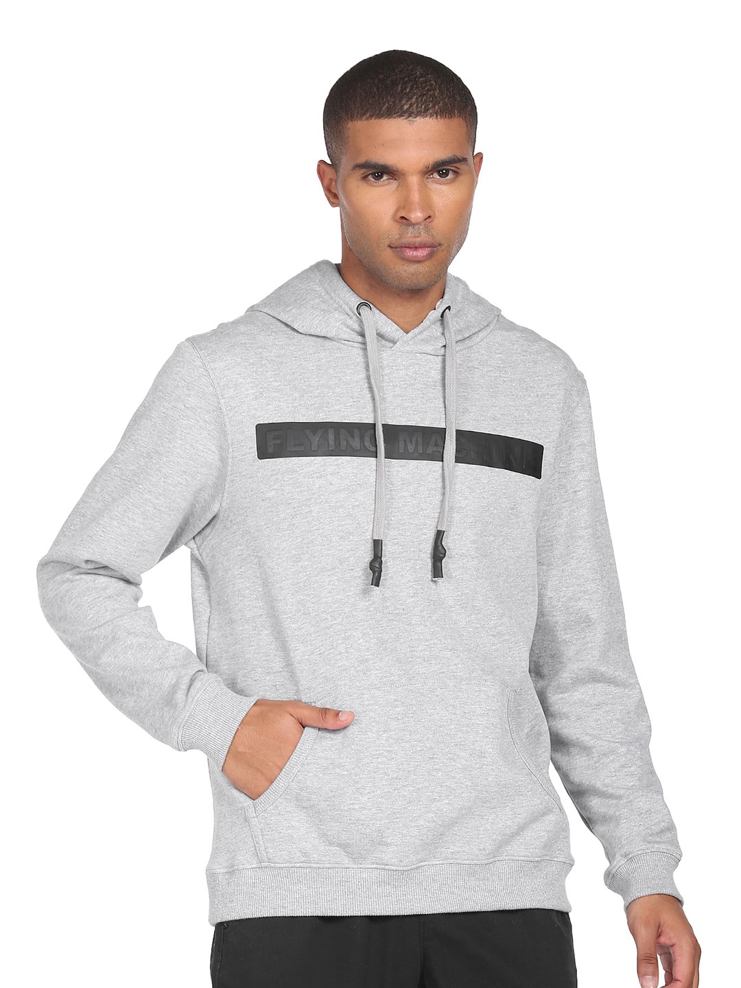 

Flying Machine Typography Printed Hooded Pullover Sweatshirt, Grey