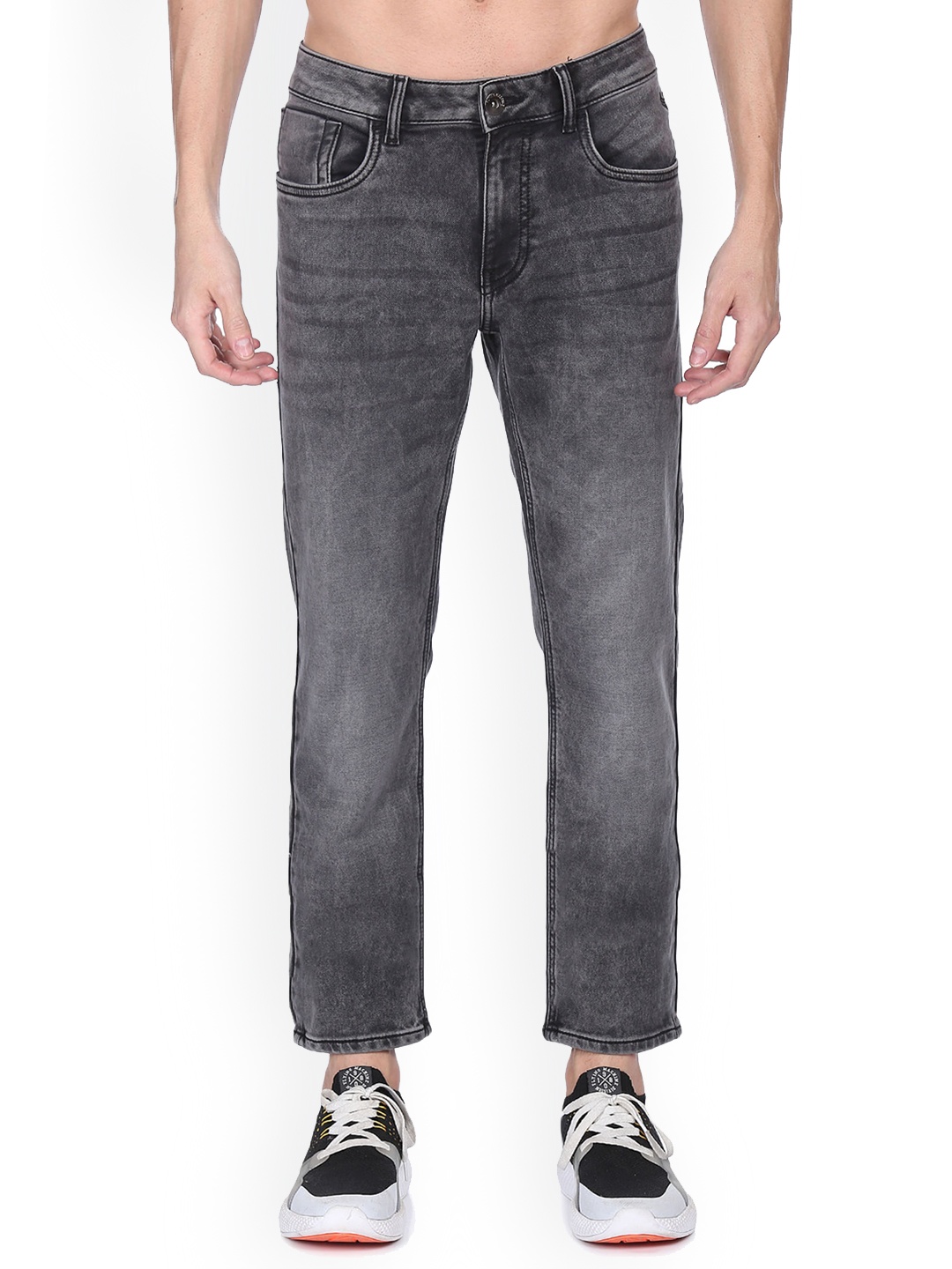 

Flying Machine Men Tapered Fit Clean Look Heavy Fade Stretchable Jeans, Black
