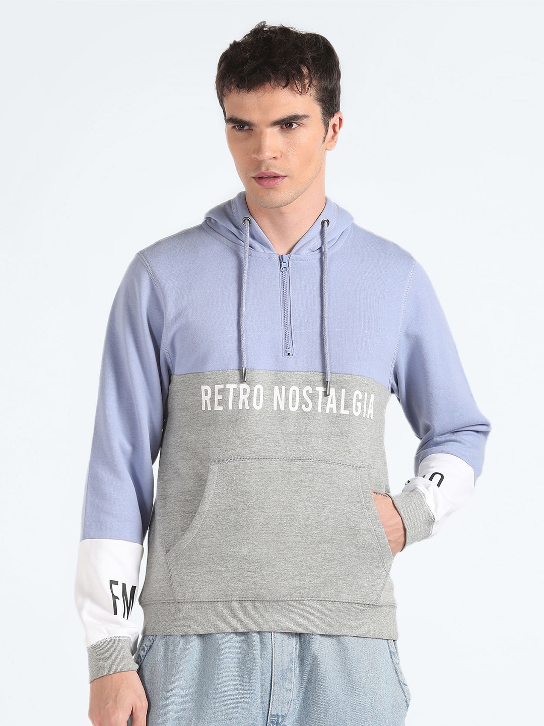 

Flying Machine Colourblocked Hooded Pullover Sweatshirt, Grey