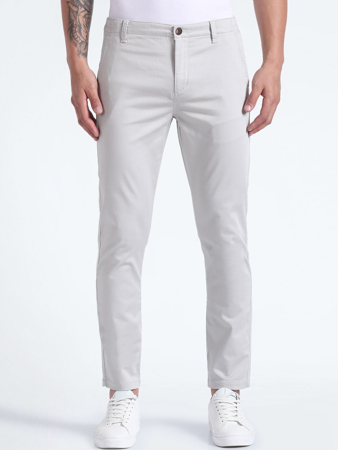 

Flying Machine Men Tapered Fit Regular Trousers, Grey