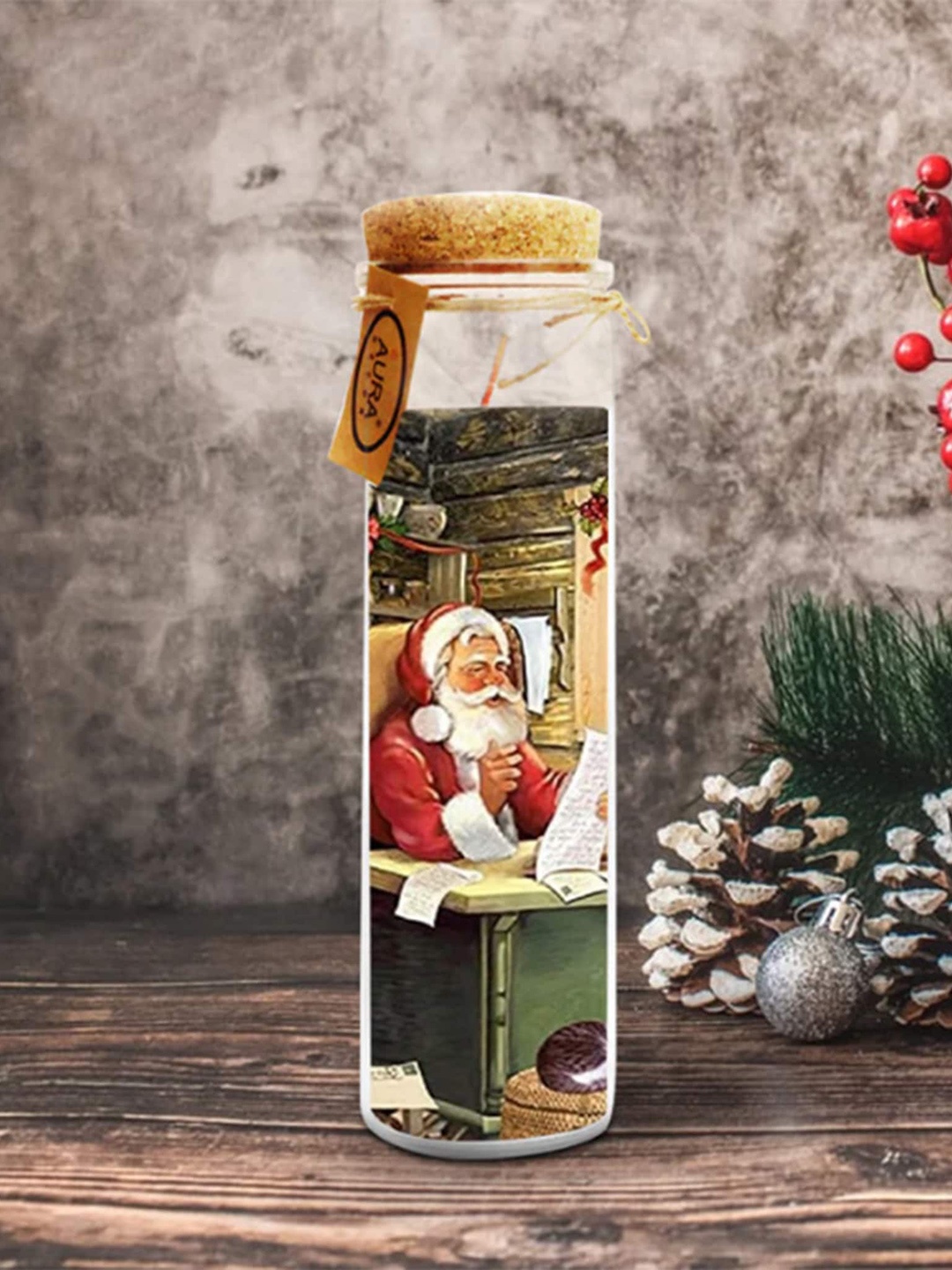 AuraDecor Christmas Candle Red & Brown Santa Claus Printed Jar Candle