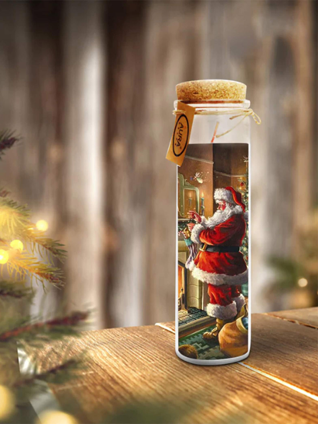 

AuraDecor Red & Green Santa Claus Church Jar Printed Christmas Jar Candle