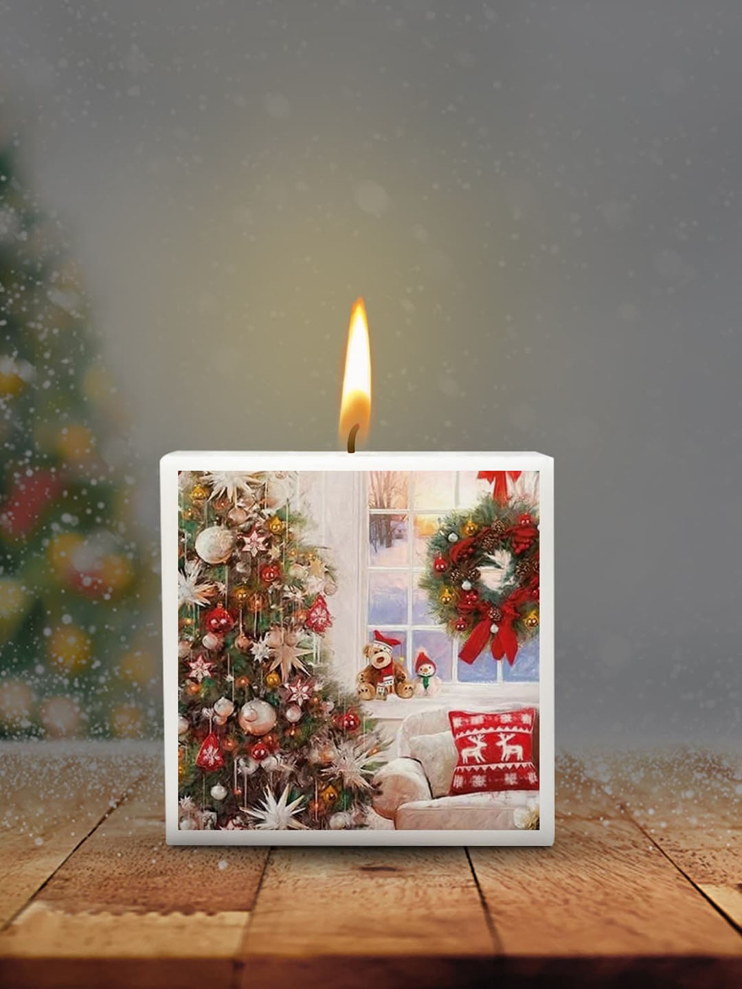 

AuraDecor Christmas Candle Red & White Square Pillar Candle