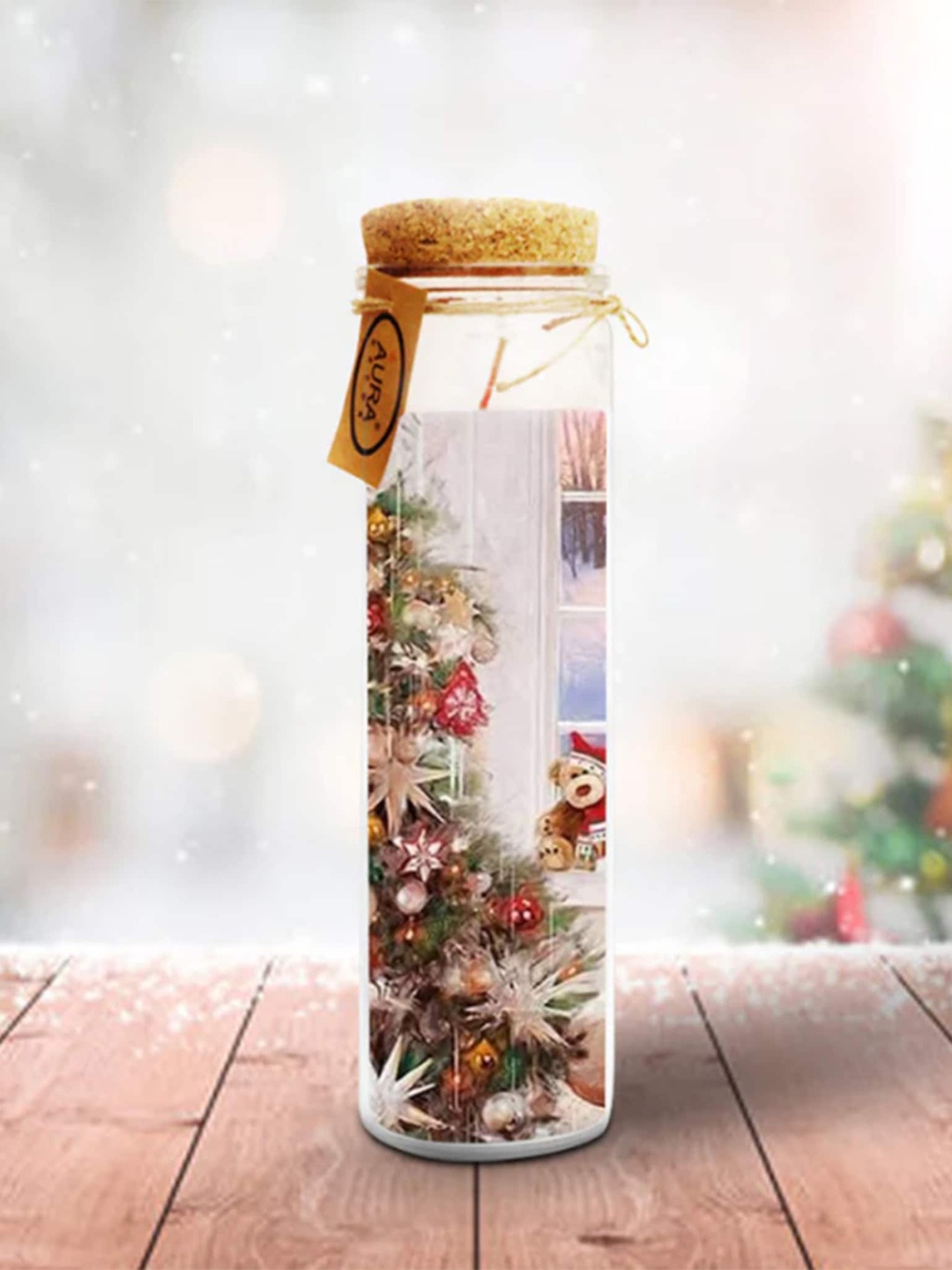 

AuraDecor Christmas Candle White & Green Christmas Tree Printed Jar Candle
