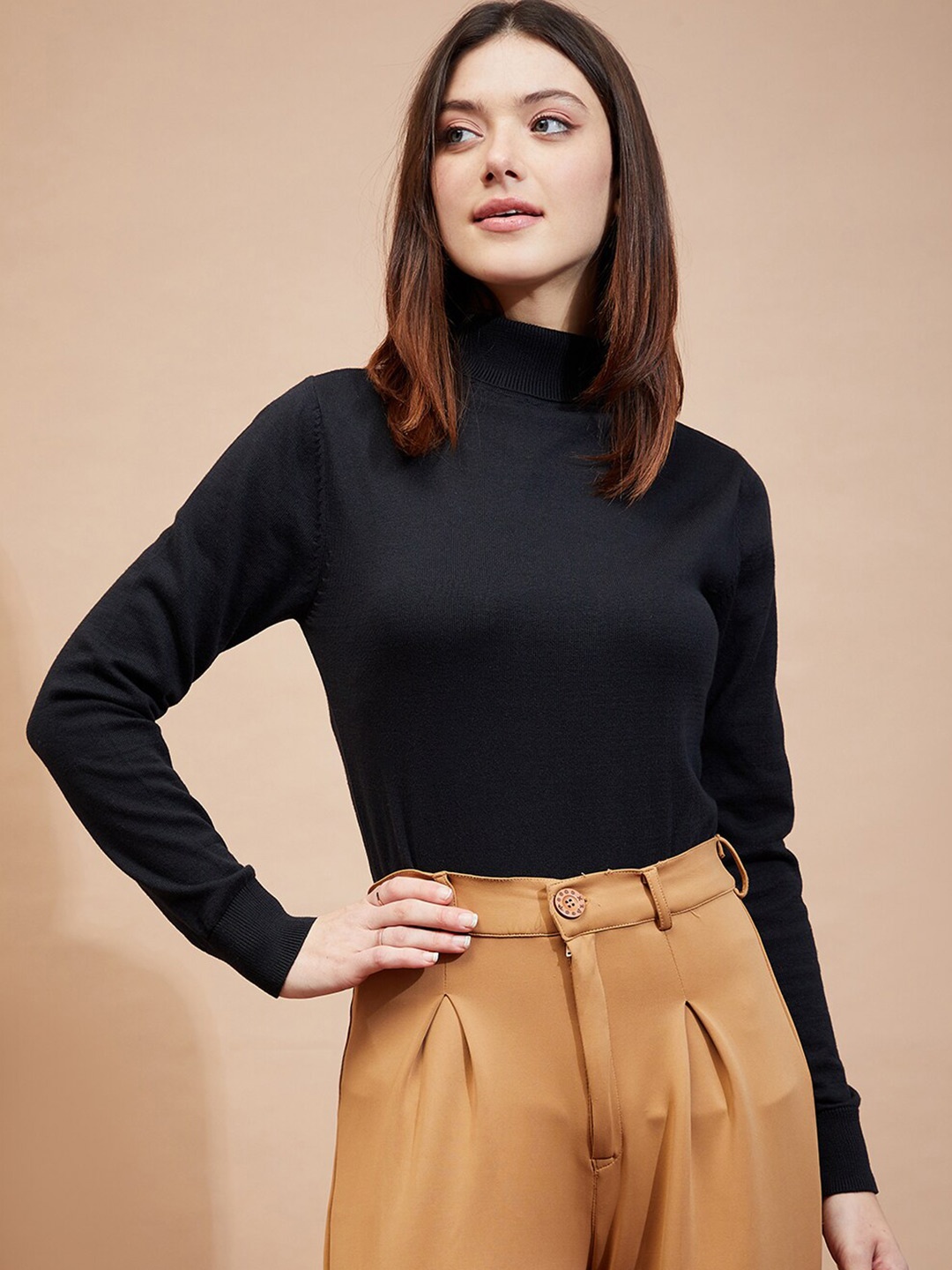 

DressBerry Black Turtle Neck Long Sleeves Woollen Pullover Sweater