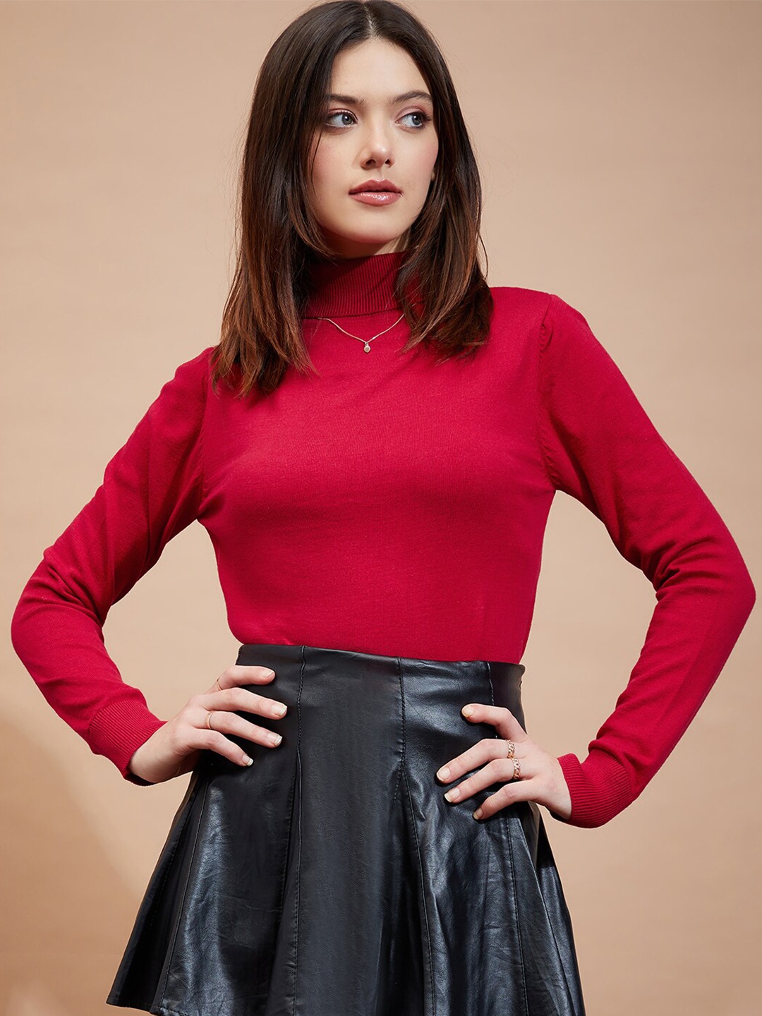 

DressBerry Red Turtle Neck Long Sleeves Cotton Pullover