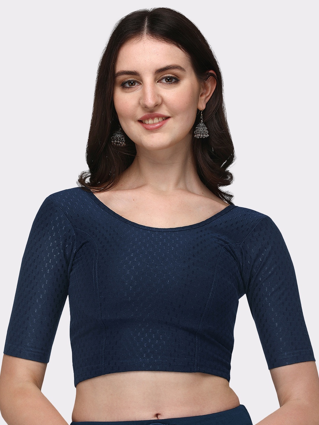 

Flicfol Woven Design Cotton Stretchable Saree Blouse, Navy blue