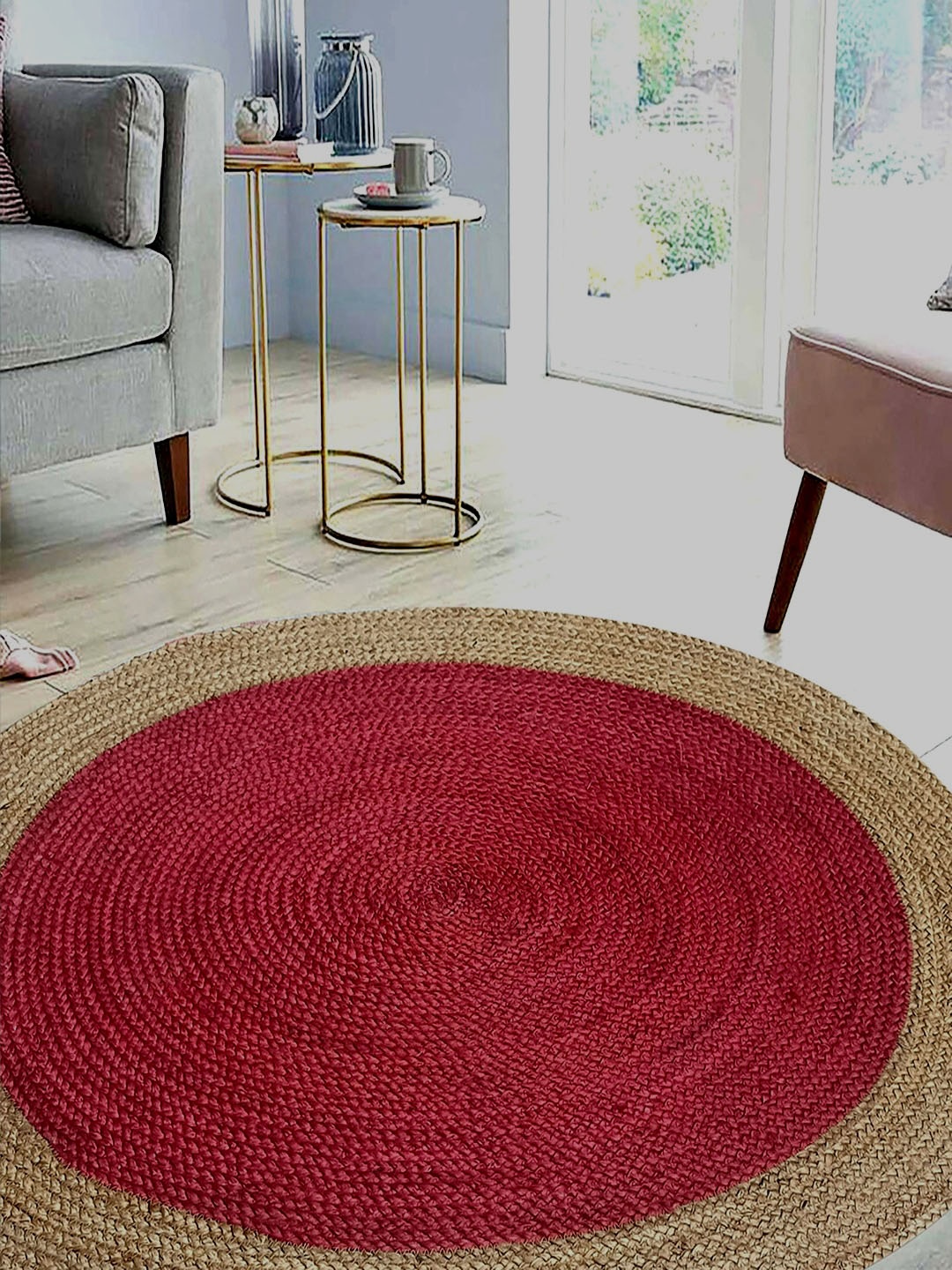 

MRIC Beige & Red Self Design Jute Carpet