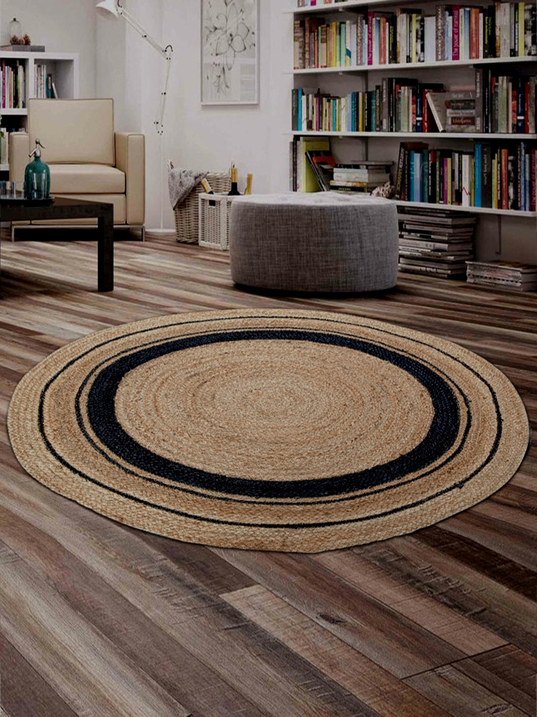 

MRIC Beige & Black Self Design Jute Carpet