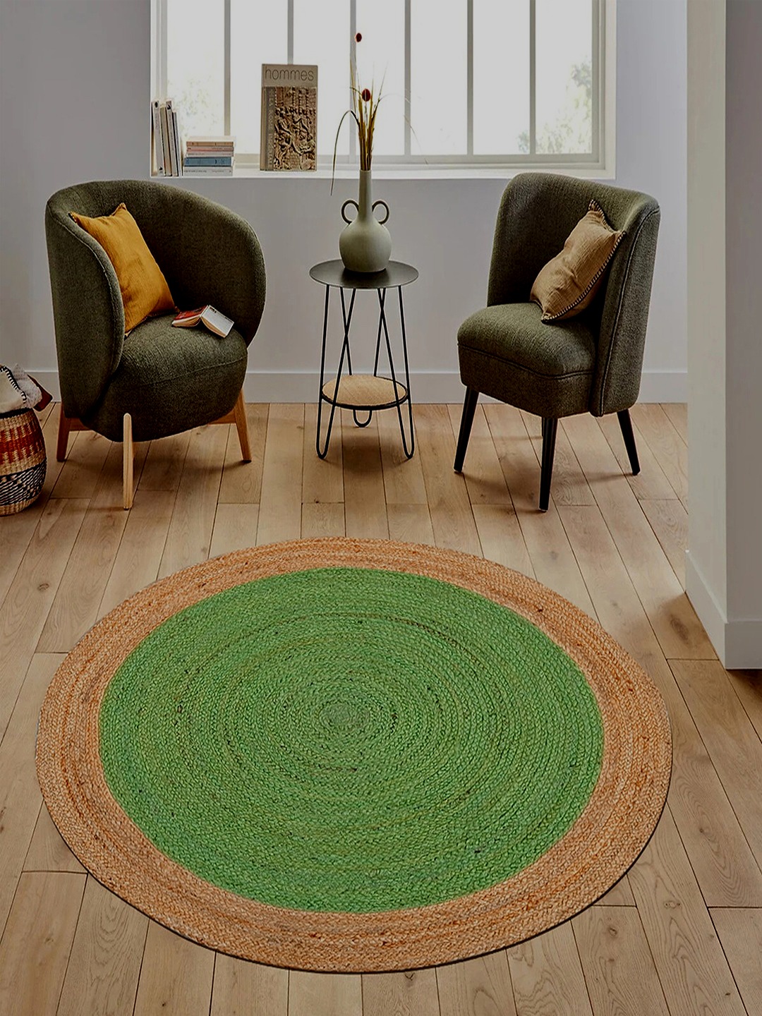 

MRIC Beige & Green Self Design Jute Carpet