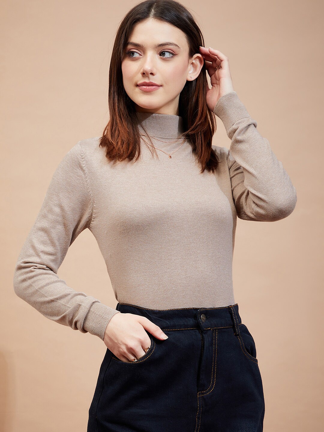 

BAESD Turtle Neck Long Sleeves Pullover, Beige