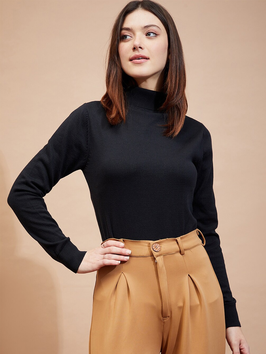 

BAESD Ribbed Turtle Neck Cotton Pullover, Black