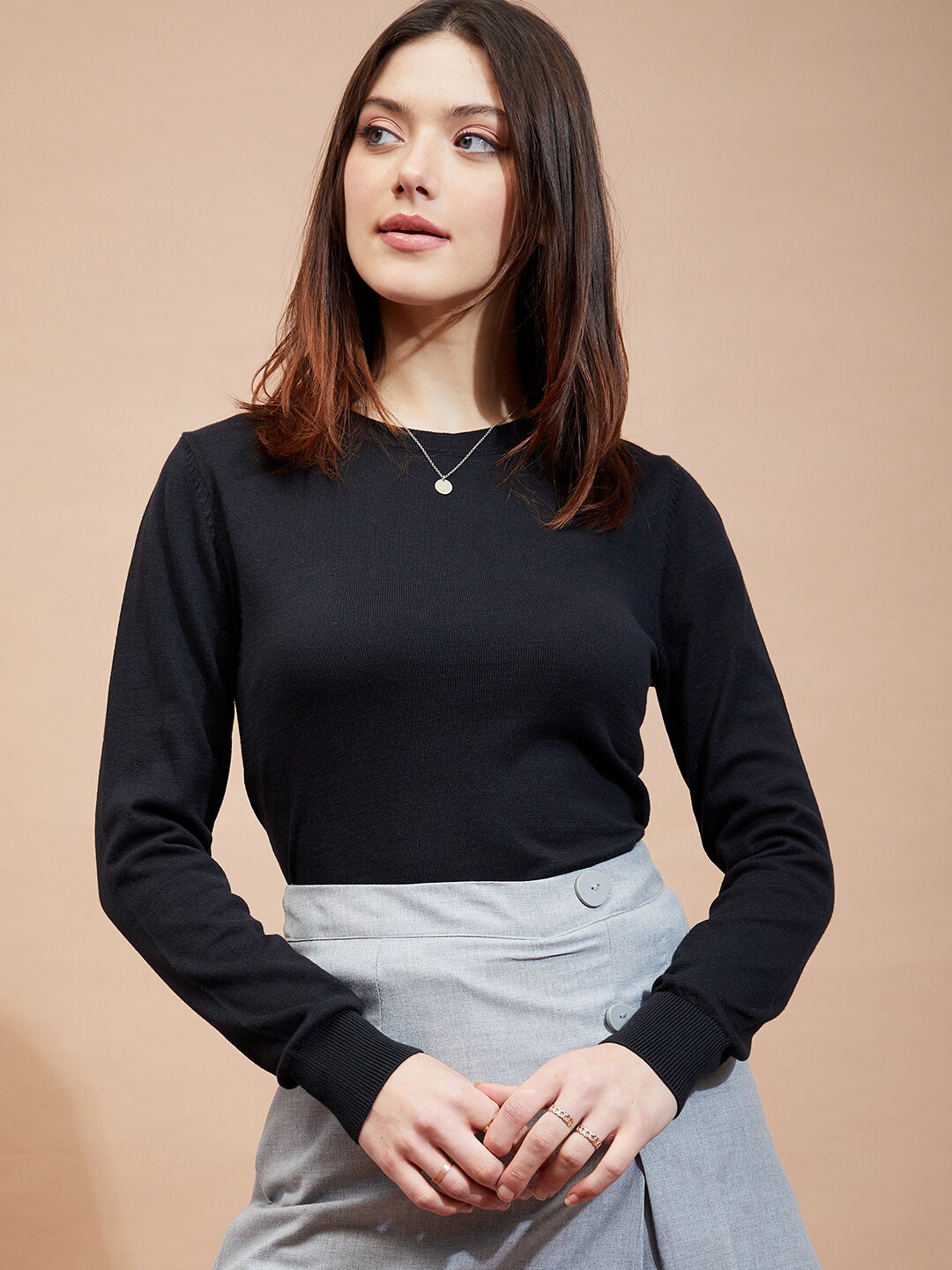 

BAESD Round Neck Cotton Pullover Sweater, Black