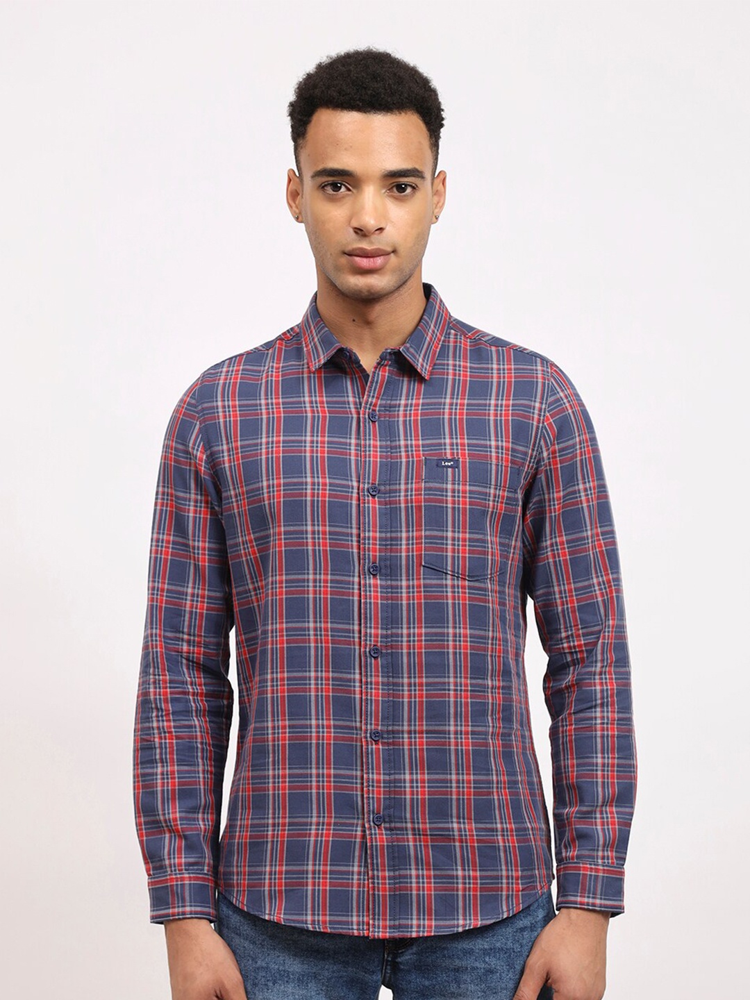 

Lee Checked Slim Fit Classic Cotton Casual Shirt, Blue