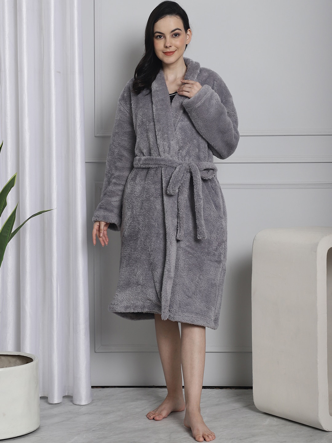 

Secret Wish Faux Fur Robe Comes With Belt, Grey