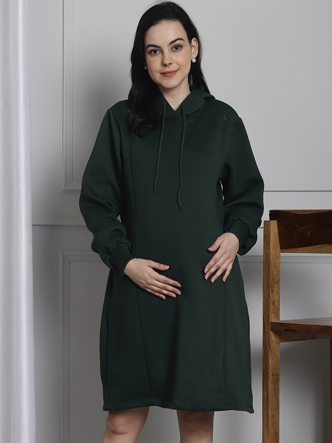 

Secret Wish Hooded Maternity A-Line Dress, Green
