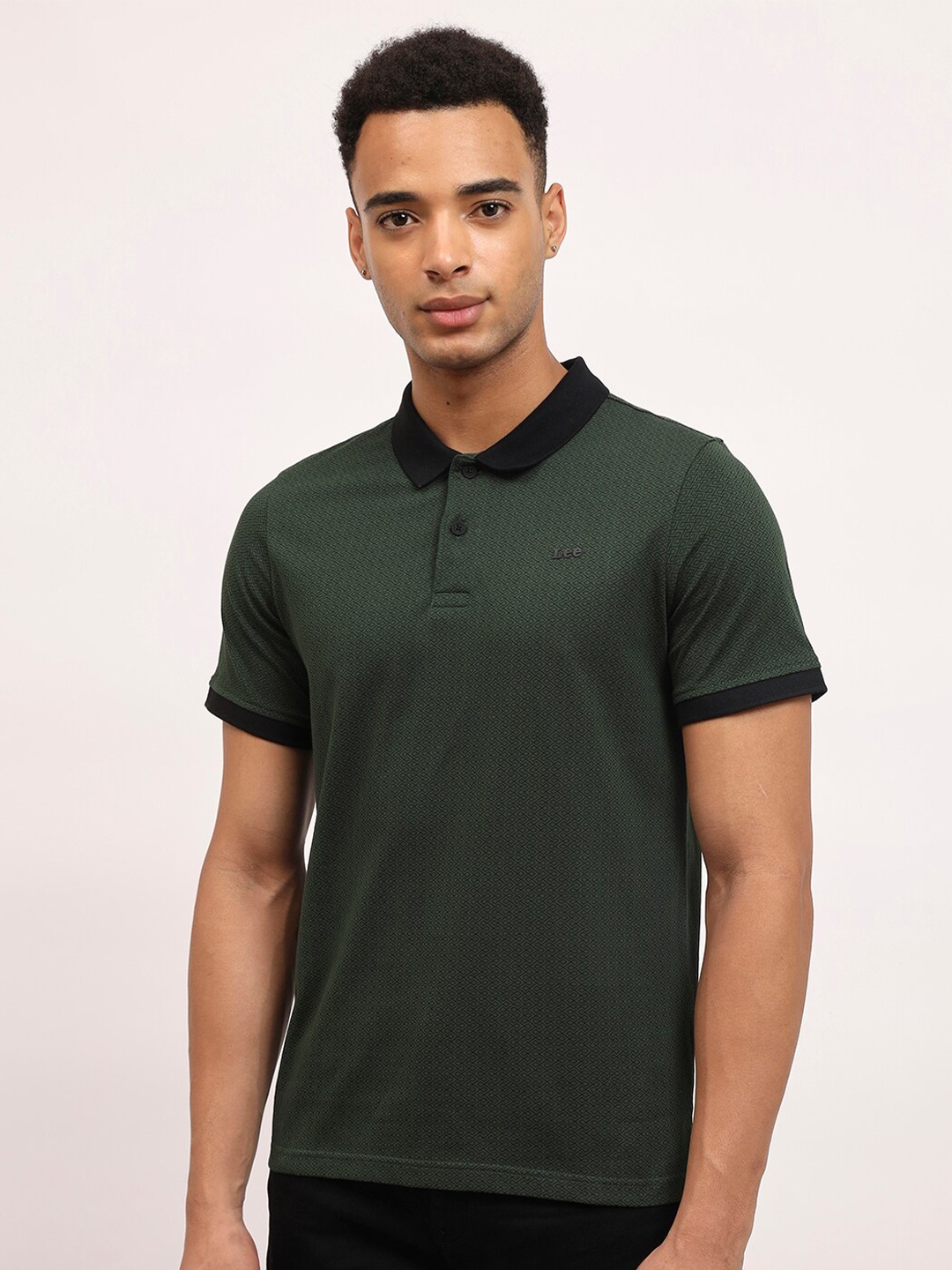 

Lee Geometric Printed Polo Collar Cotton Slim Fit T-shirt, Green