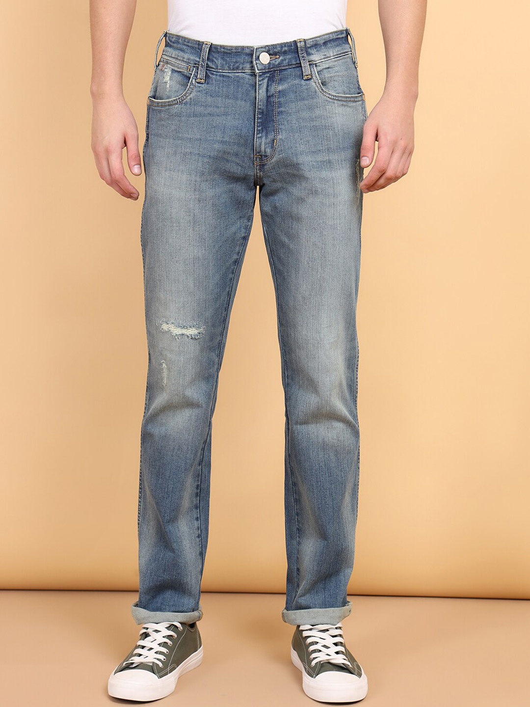 

Wrangler Men Millard Straight Fit Mildly Distressed Stretchable Jeans, Blue