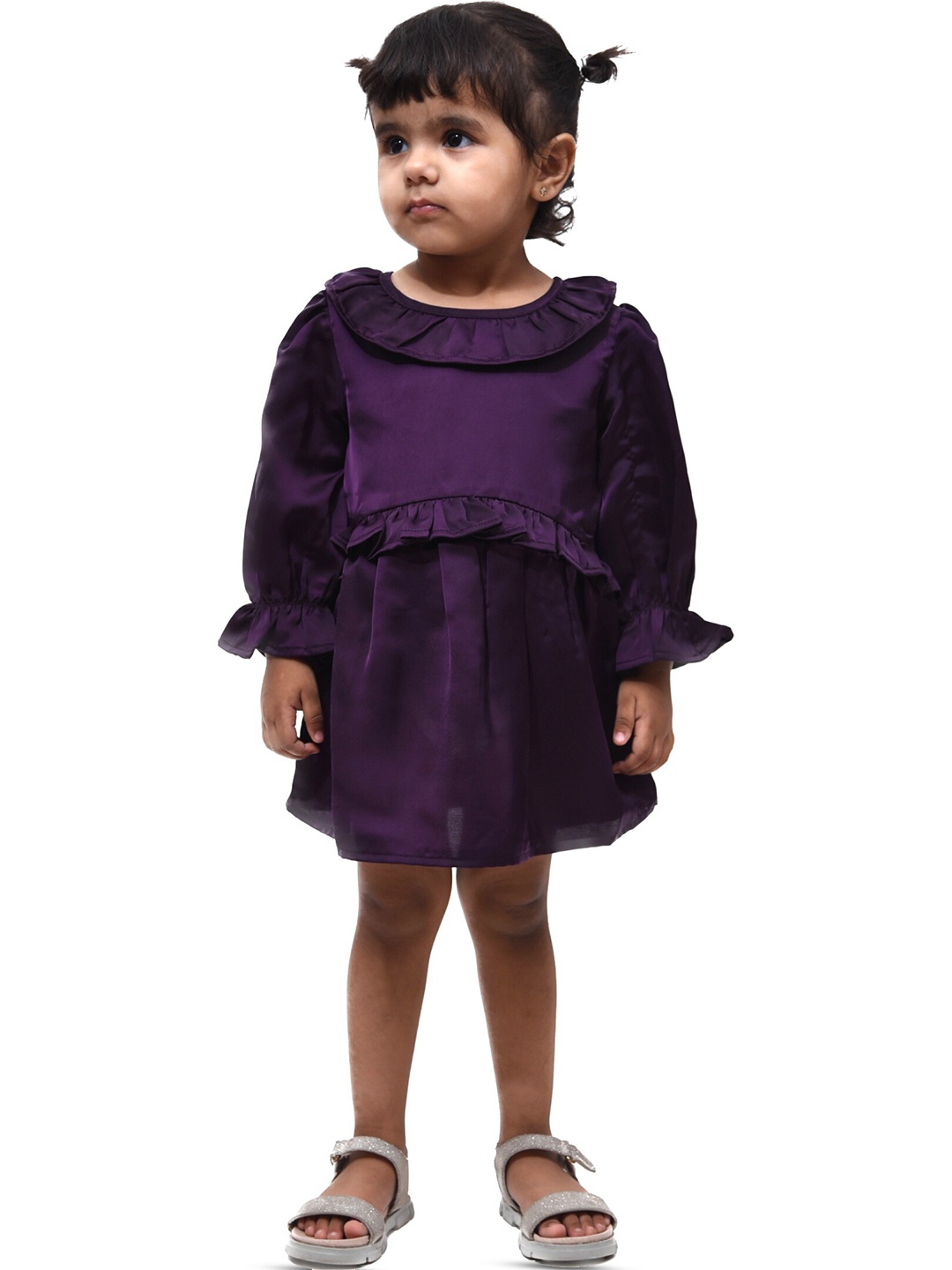 

BAESD Girls Bell Sleeves A-line Satin Dress, Purple
