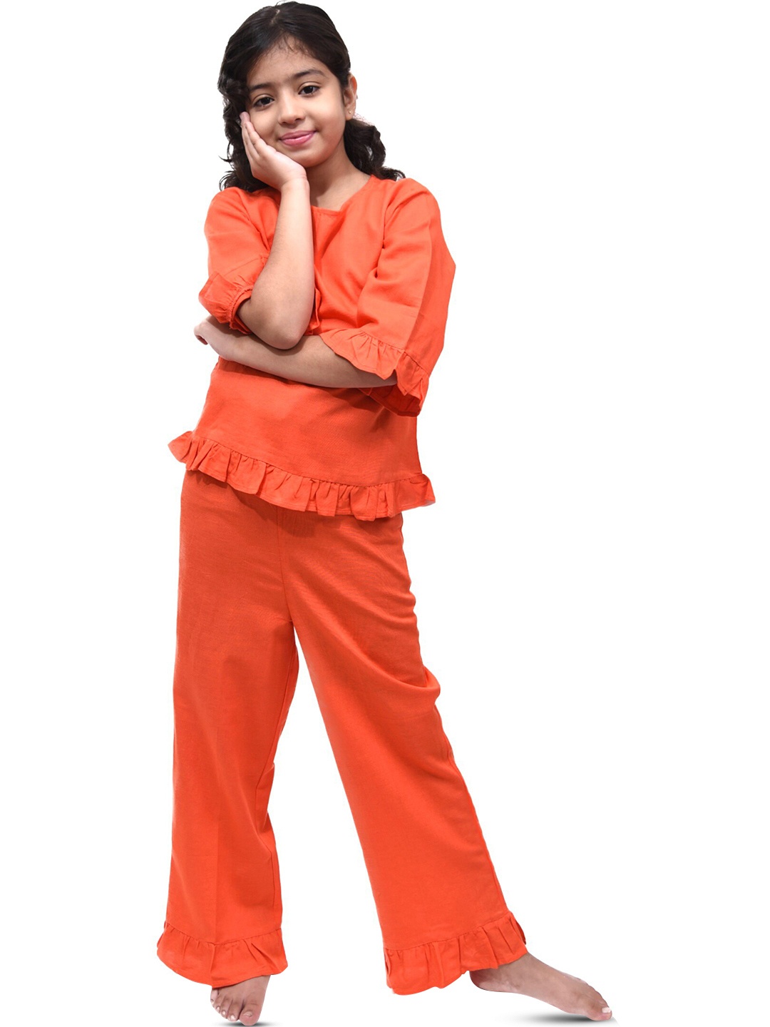 

BAESD Girls Round Neck Top With Pyjama, Orange