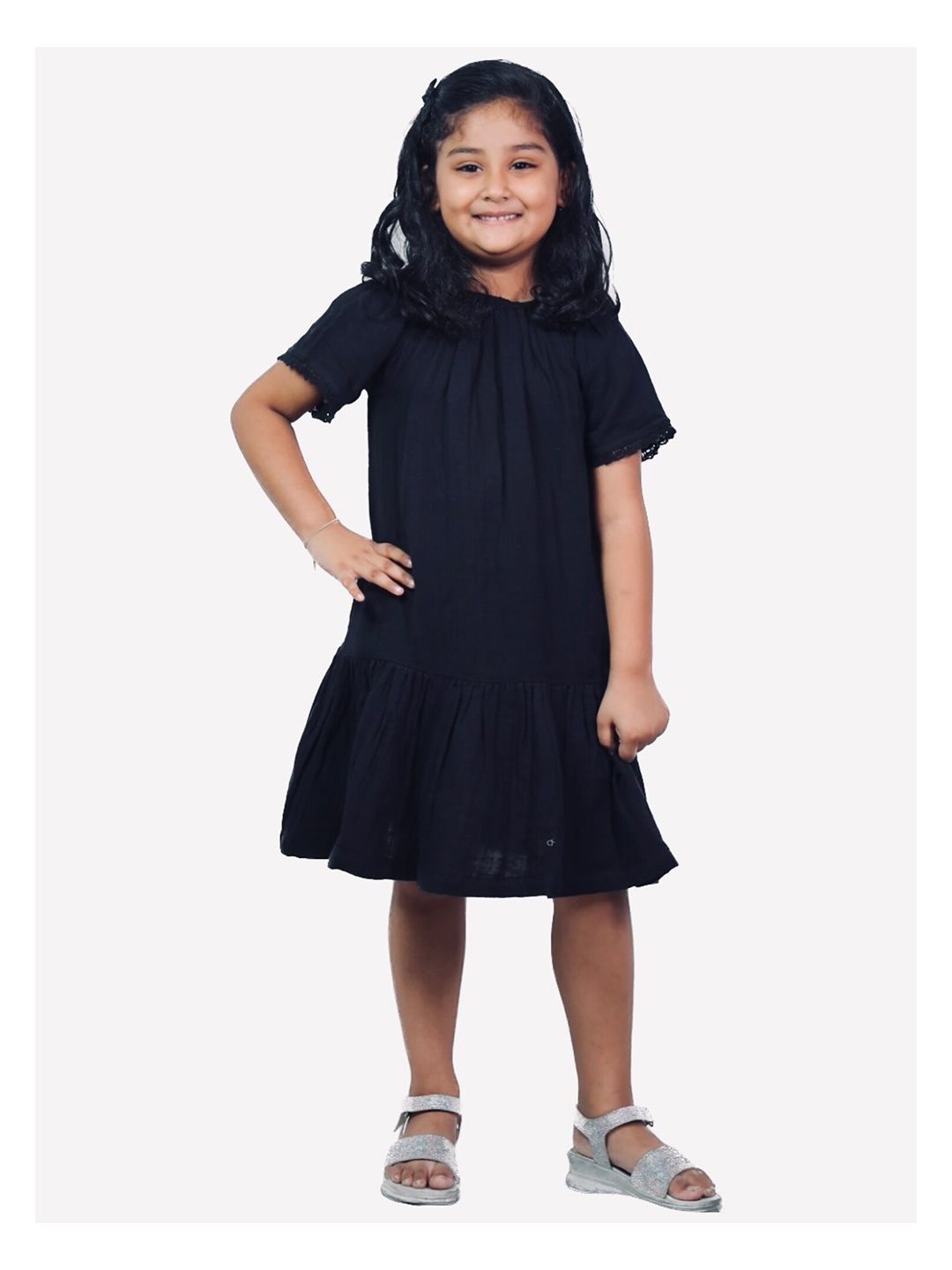 

BAESD Girls Round Neck A-Line Cotton Dress, Black