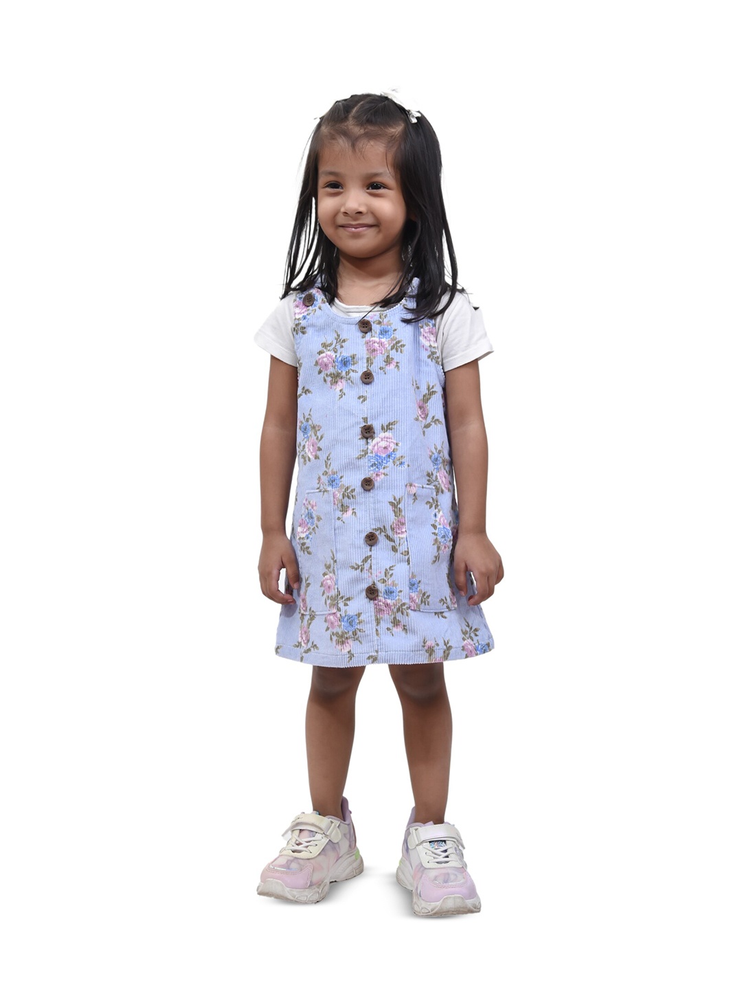 

BAESD Girls Floral Printed Corduroy Dungaree Dress, Blue