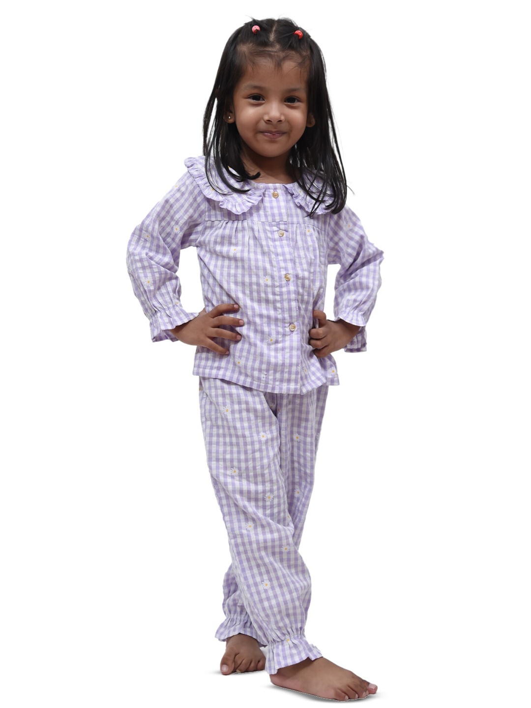 

BAESD Girls Checked Pure Cotton Top With Trousers, Lavender