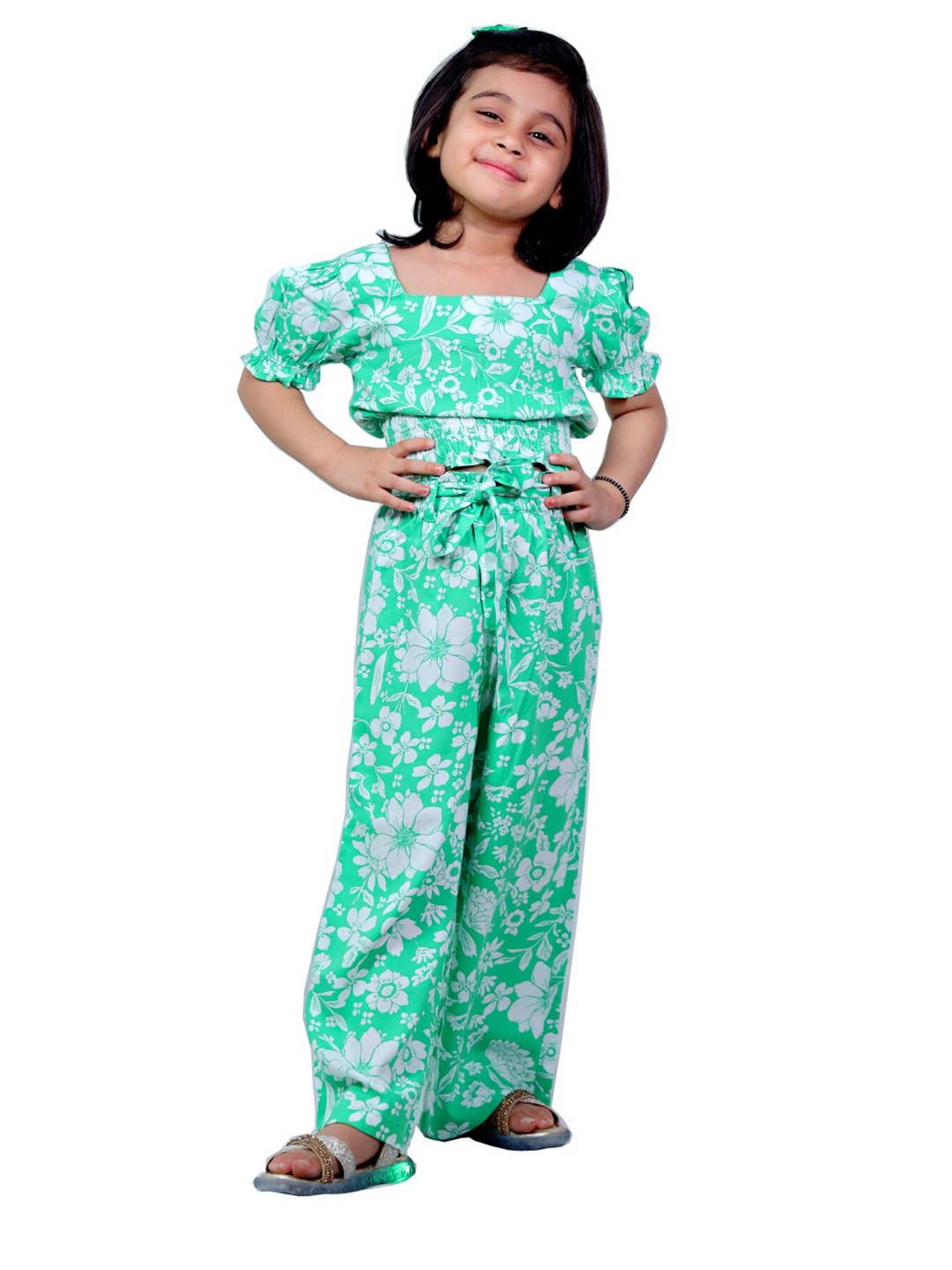 

BAESD Girls Floral Printed Top With Trousers, Green