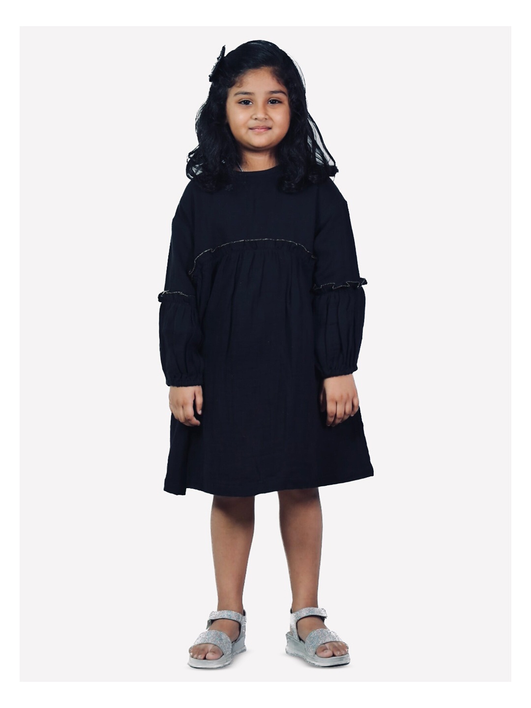 

BAESD Girls Cotton Long Sleeves A-line Dress, Black