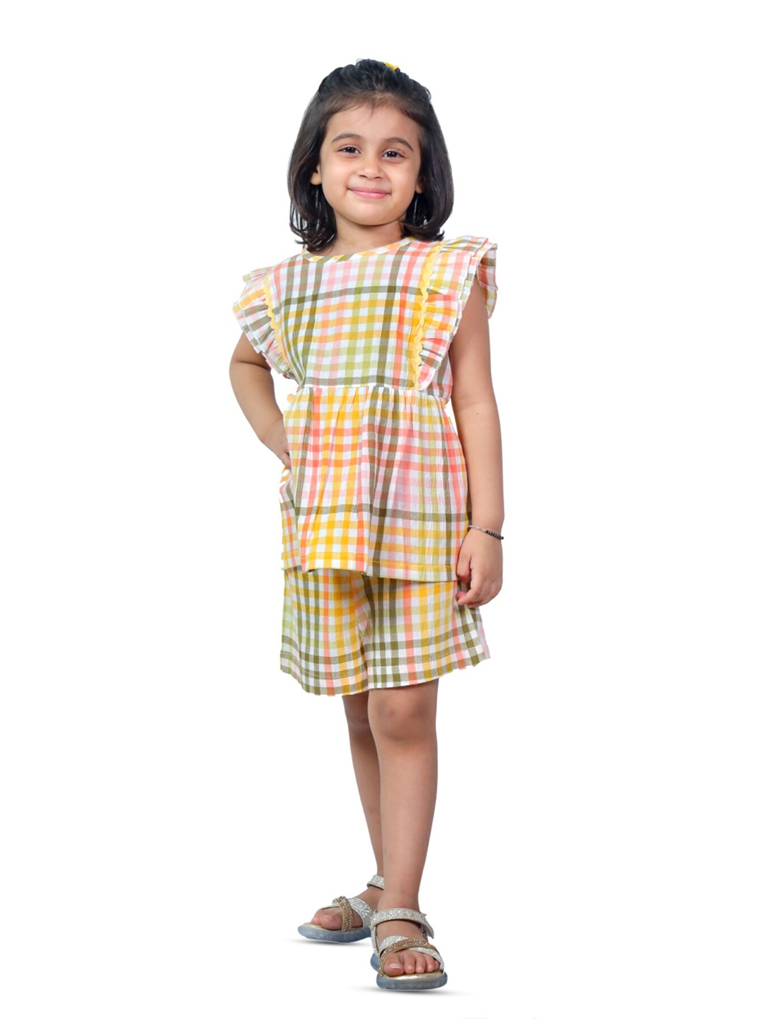 

BAESD Girls Checked Pure Cotton Clothing Set, Yellow