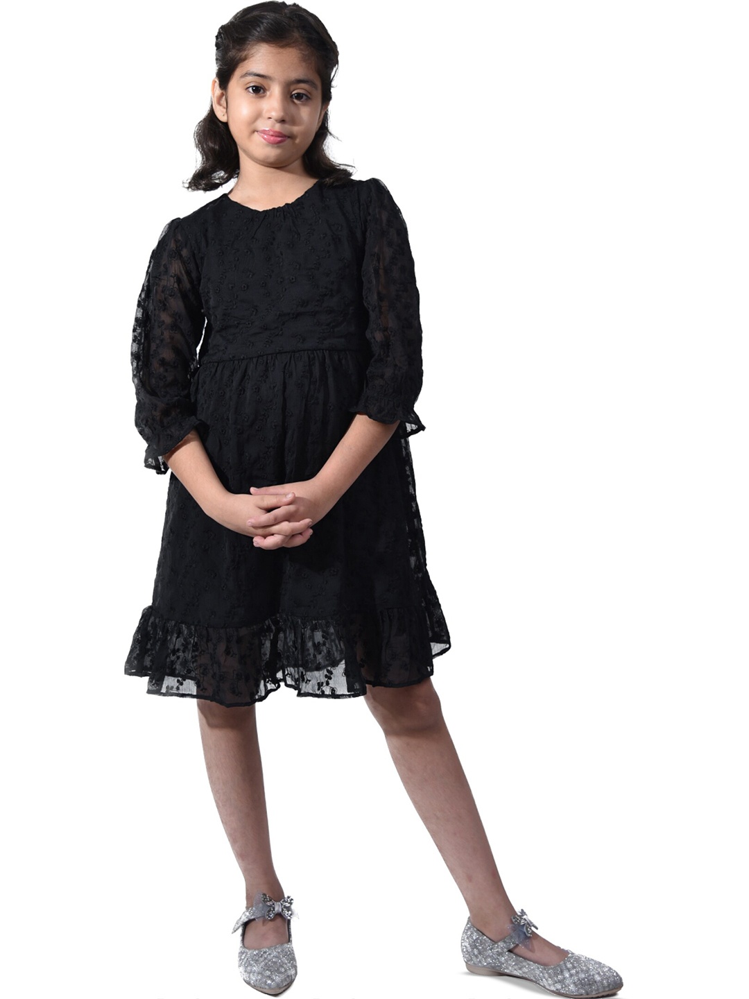 

BAESD Girls Embroidered Chiffon Dress, Black