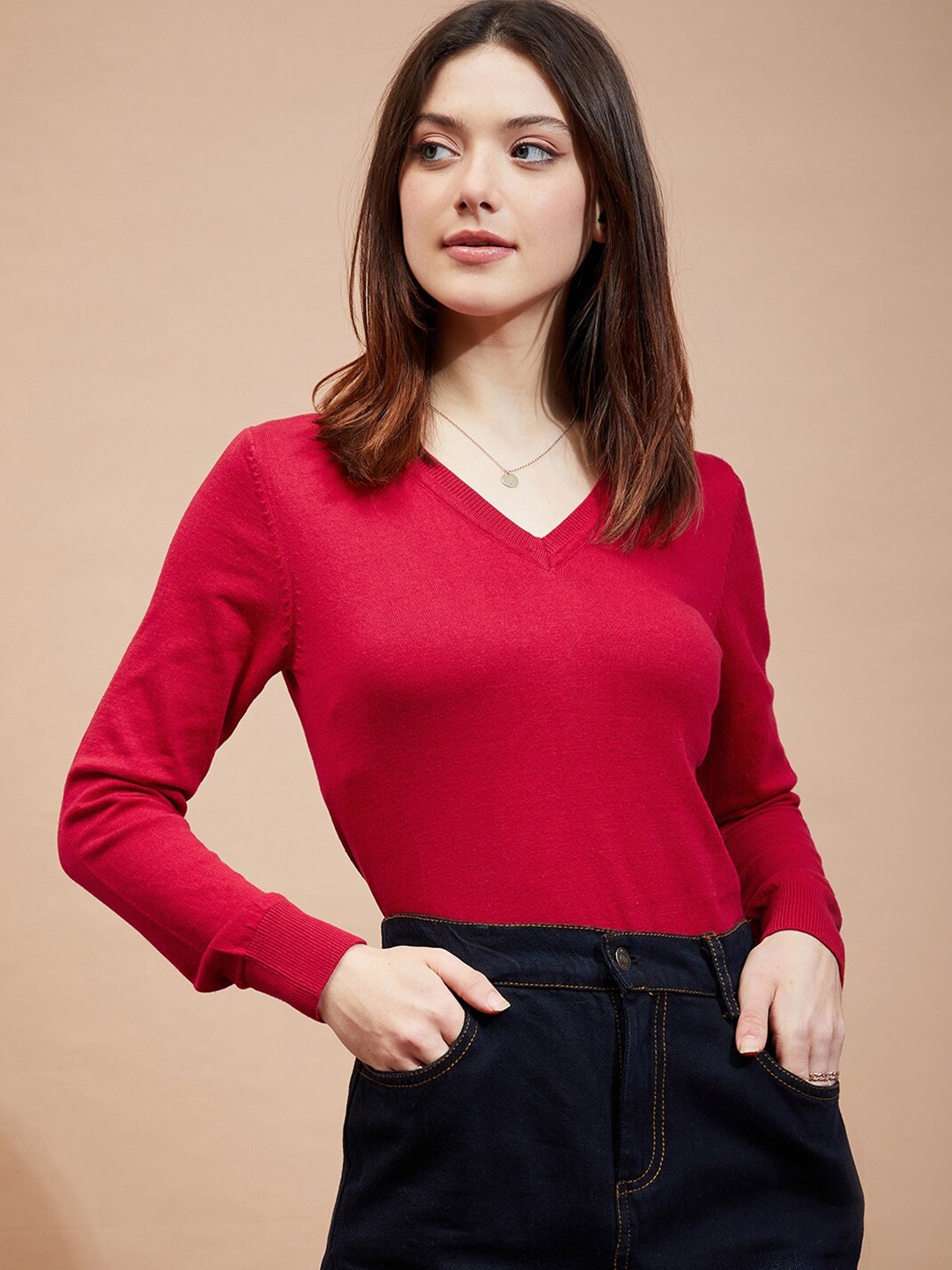 

HILL STREET V-Neck Cotton Sweater, Red