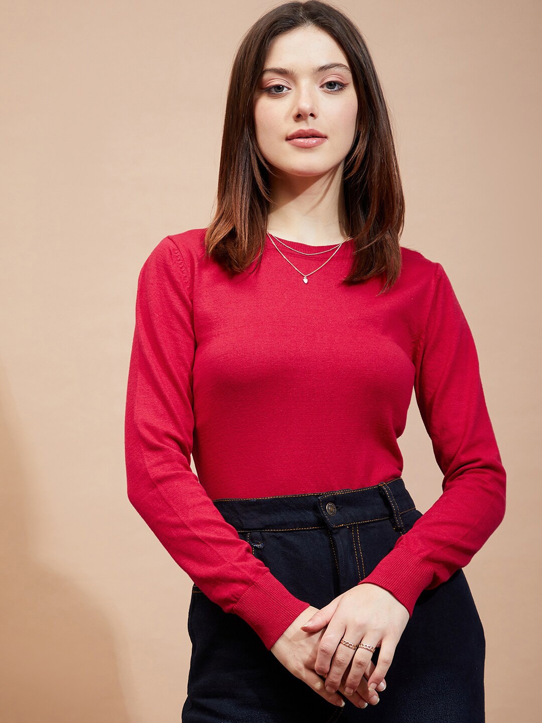 

HILL STREET Long Sleeves Cotton Pullover, Red