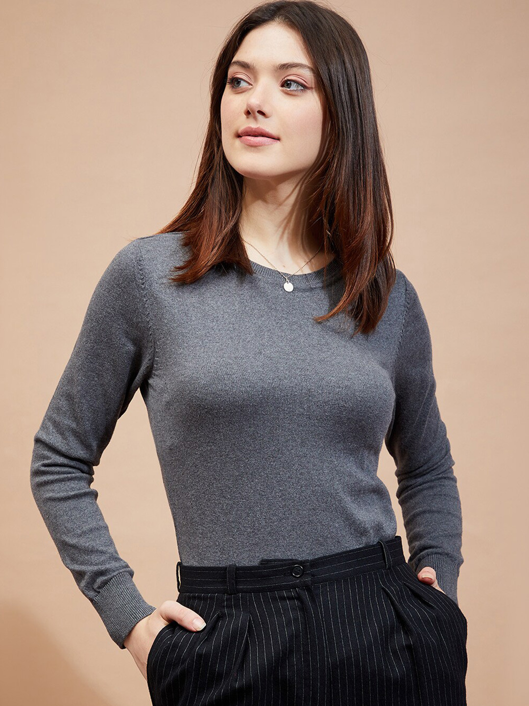 

HILL STREET Round Neck Pullover, Grey