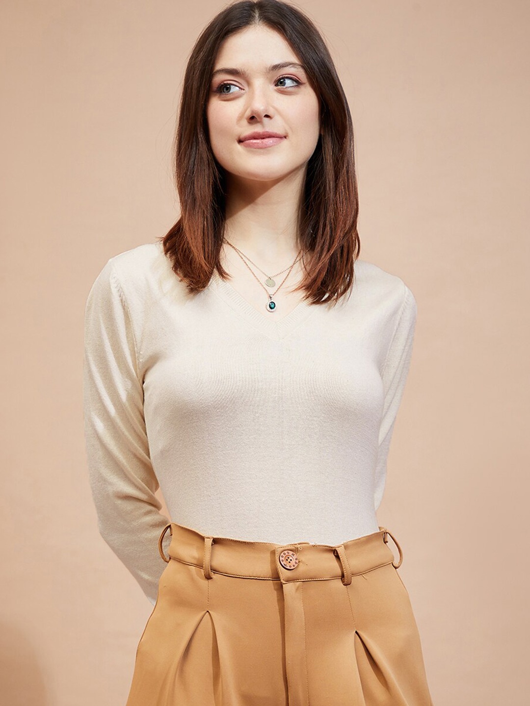 

HILL STREET Round Neck Cotton Sweater, Cream