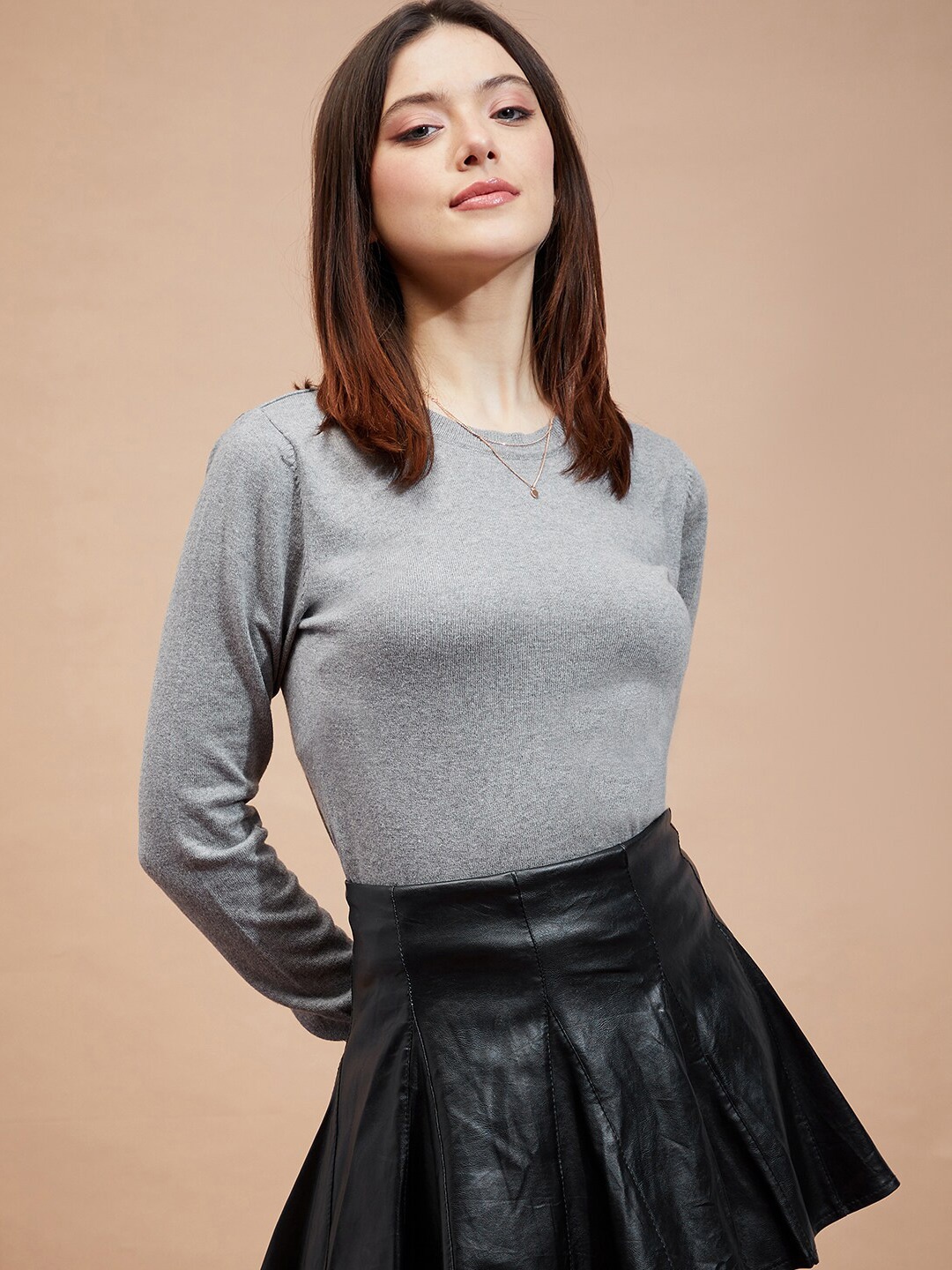 

HILL STREET Plus Size Round Neck Pullover, Grey melange