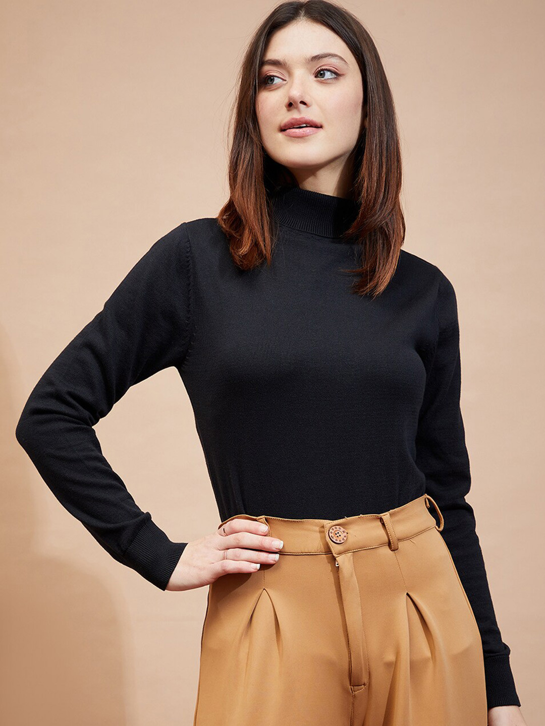

HILL STREET Turtle Neck Cotton Sweater, Black