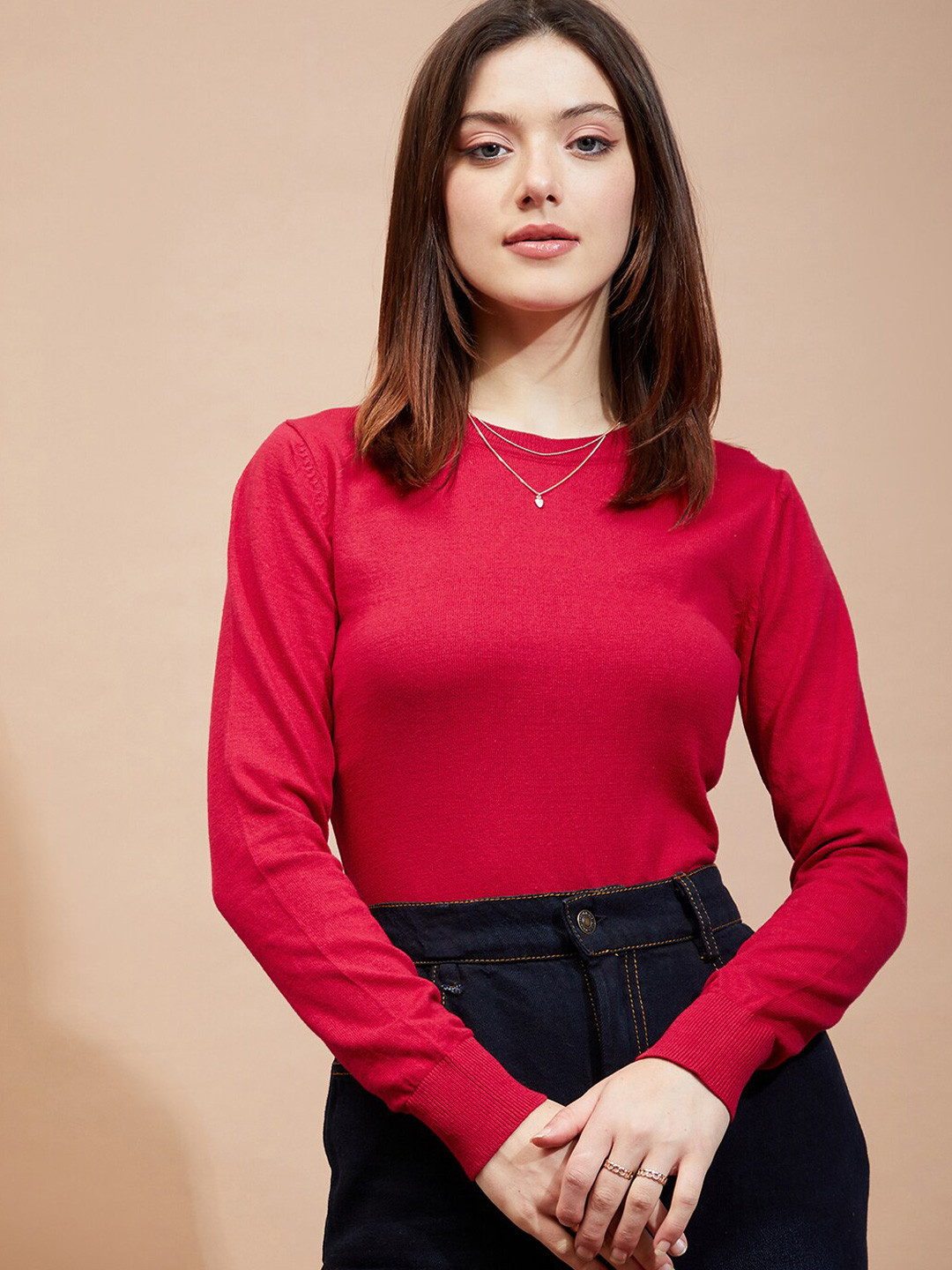 

HILL STREET Plus Size Round Neck Pullover, Red